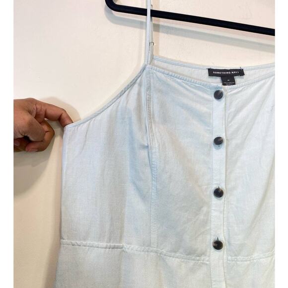 Something Navy Light Blue Linen Blend Maxi  Summer Staple Dress Button Up 1X - Picture 8 of 9